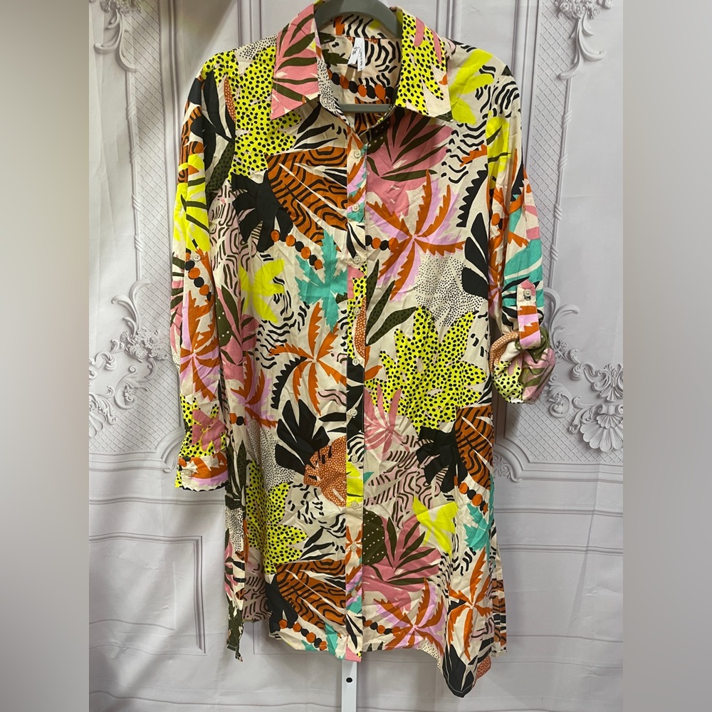 Truth Women's Vibrant Print Button Front Tunic Shirt Dress Size Small New